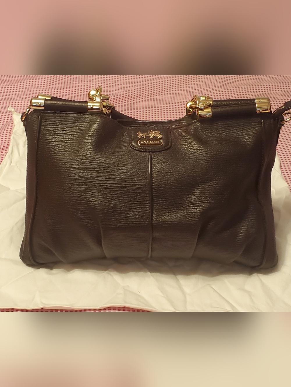 Coach Brown Leather Shoulder Bag with Gold Hardware
